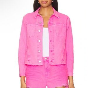 L’Agence  Janelle Slim Raw Hot Shocking Pink  Button Down Jean Jacket Sz Xs New